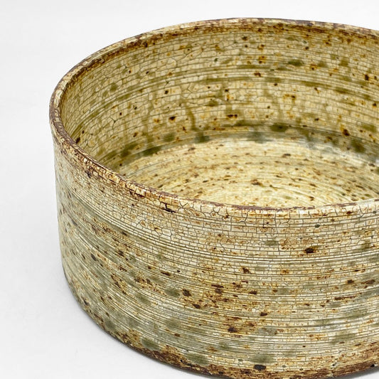 馬渡新平 ひび粉吹き 平鉢 W18cm ボウル 北海道 和食器 貫入 現代作家 ●