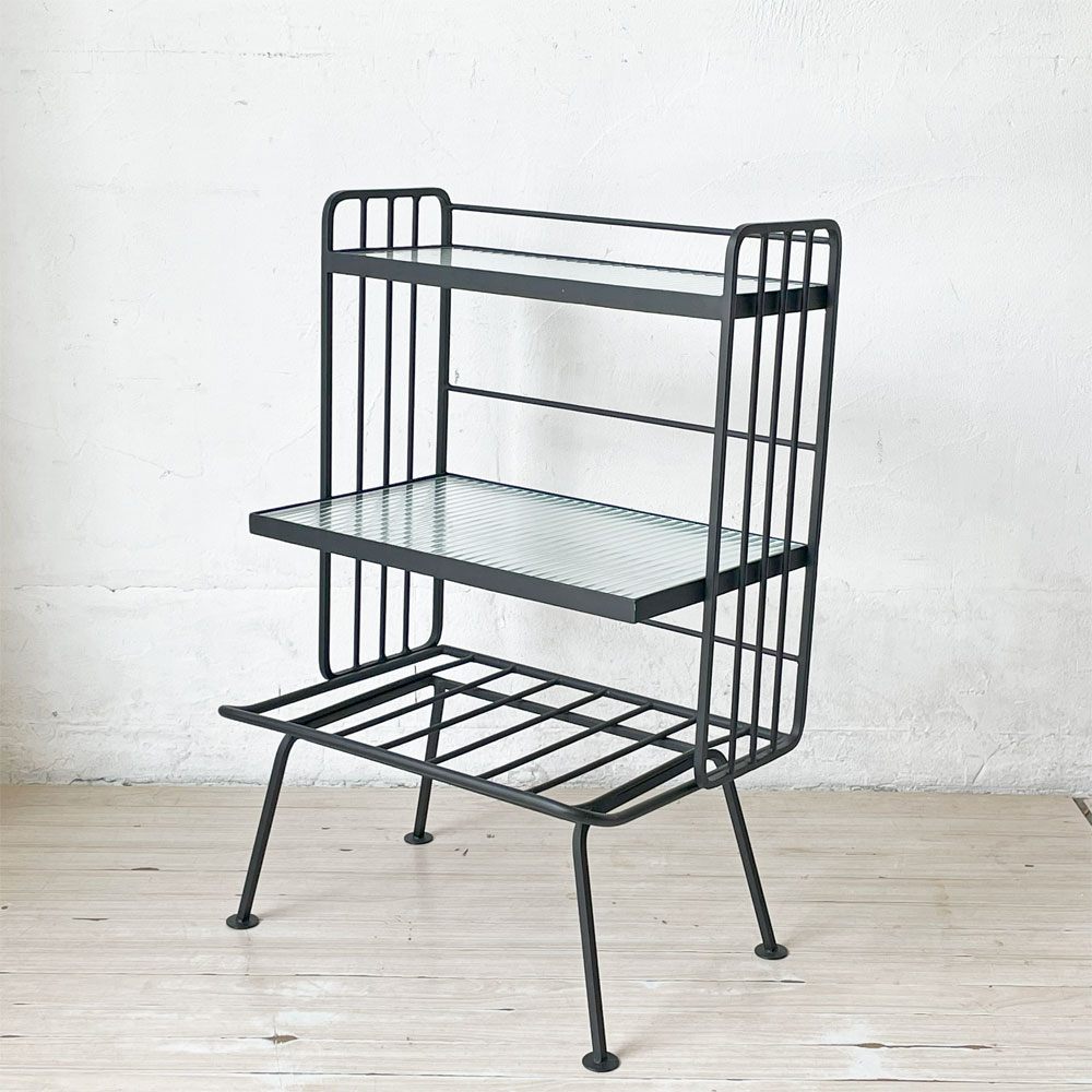 ウニコ unico ステラ STELLA スモールシェルフ 3段 ストライプガラス×アイアンフレーム W40cm 定価￥19,580- 廃番 ★