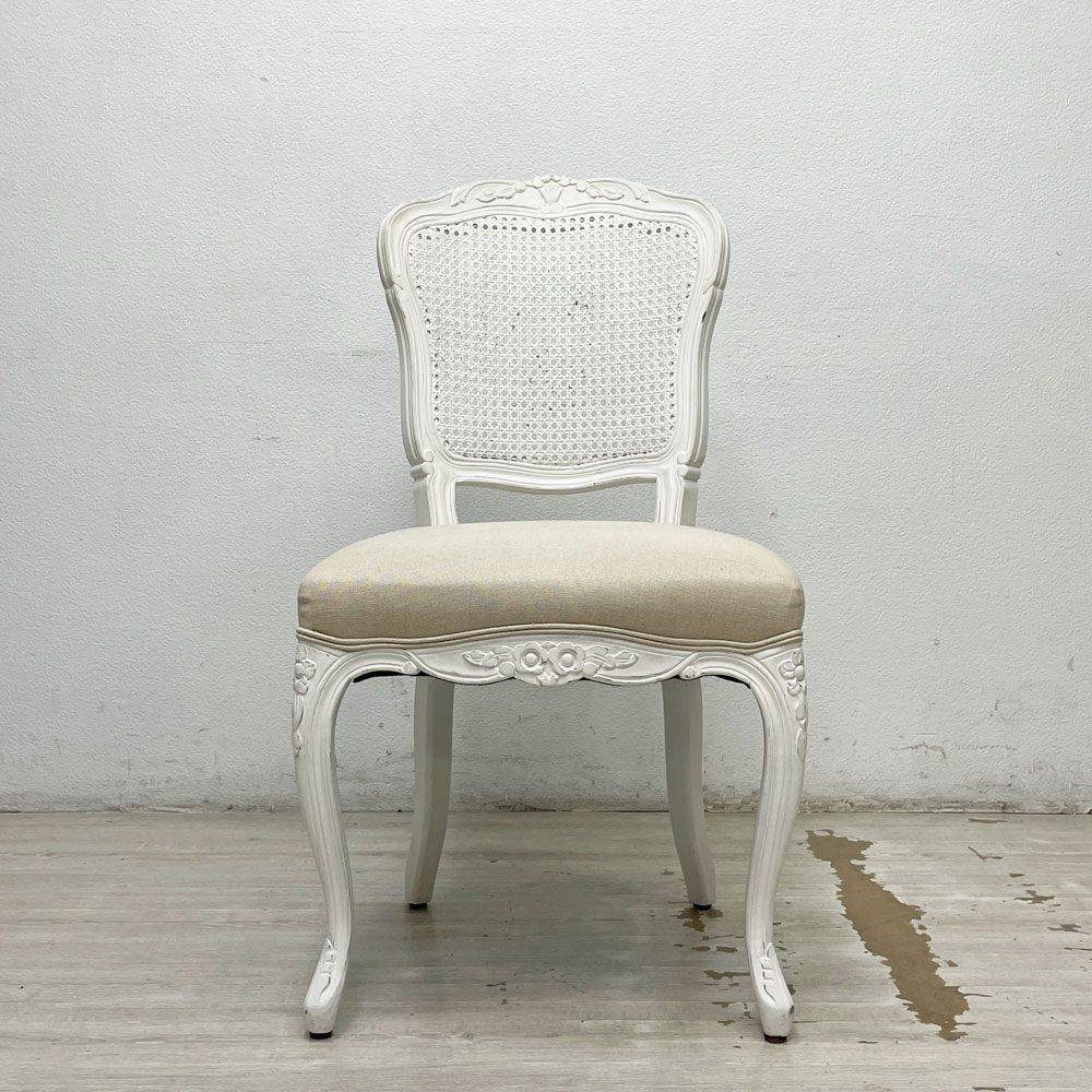 サラグレース Sarah Grace SGD デビュー ダイニングチェア DEBUT DINING CHAIR CHARM BD WHITE&NATURAL LINEN ラタンバック アンティーク風 参考定価 \55,000- A ●