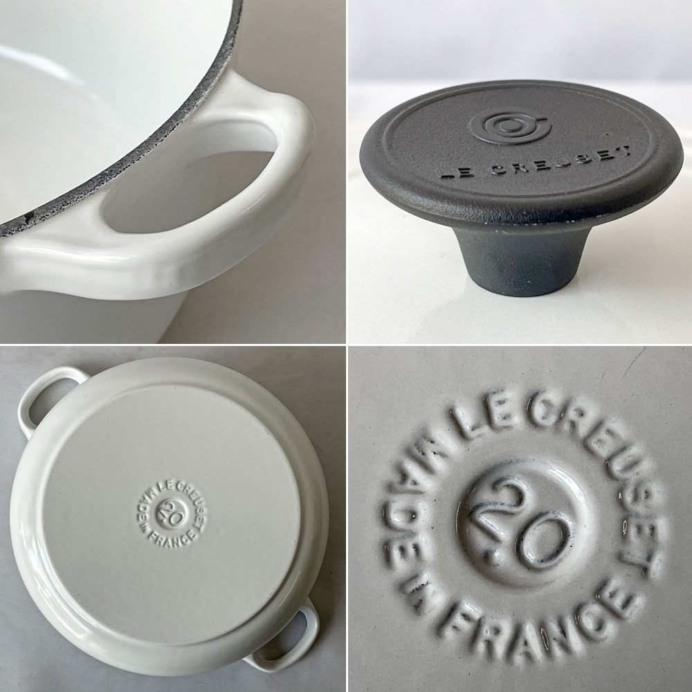 ルクルーゼ LE CREUSET ココットロンド 両手鍋 20cm ホワイト 鋳鉄 ホーロー 琺瑯 フランス ◇