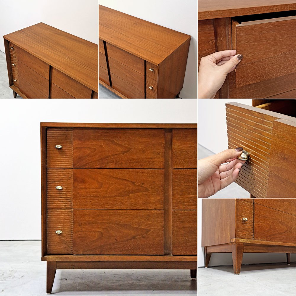 USビンテージ US Vintage 9ドロワー サイドボード  ワイドチェスト ウォールナット材 W152cm ミッドセンチュリーデザイン ●