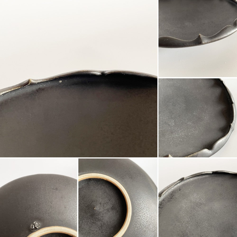 木下和美 輪花鉢 -蕾 - 深皿 中鉢 Mサイズ 黒釉 磁器 17cm 現代作家 ■