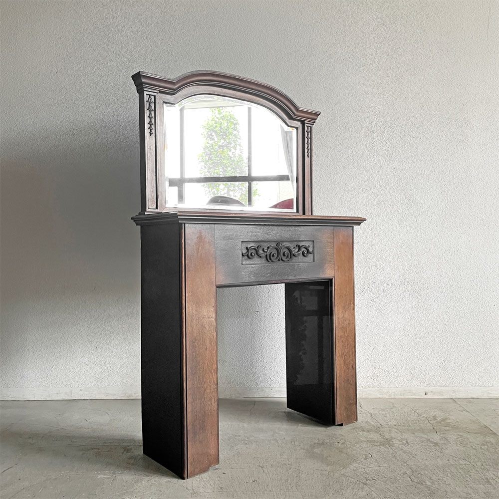 UKビンテージ Vintage ミラーバック マントルピース 暖炉枠 コンソールデスク オーク材 W116cm 英国家具 〓