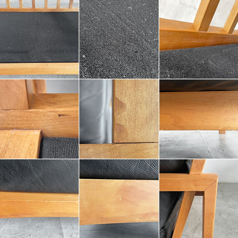 朝日木材加工 ASAHIWOOD ボスコ BOSCO エーボスコ A-BOSCO 2人掛けソファ W161cm チェリー無垢材 本革 ブラックレザー アクタス取扱 〓