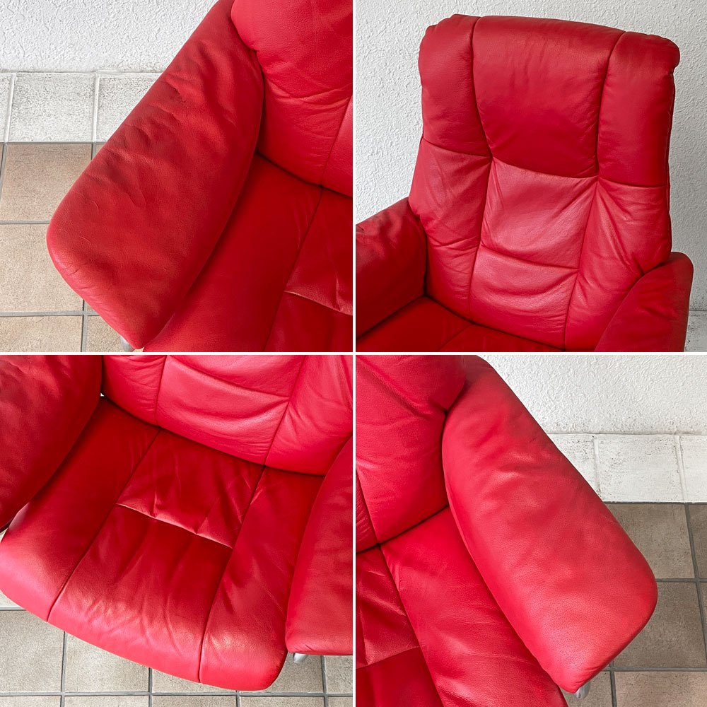 エコーネス EKORNES ストレスレス stressless メイフェア Mayfair リクライニングチェア オットマンセット Mサイズ レザー レッド ノルウェー 現状品 ◇