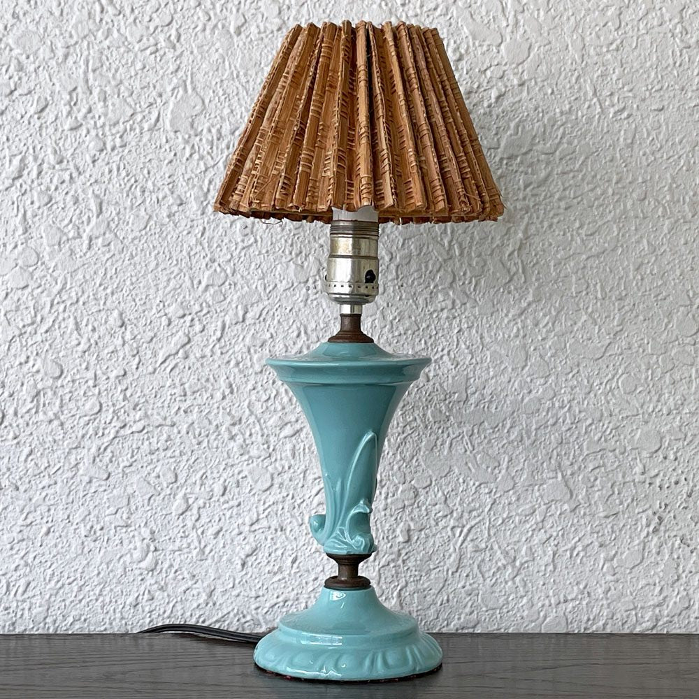 USビンテージ 陶製 スタンドライト テーブルランプ 樹皮シェード ターコイズブルー Tree Bark Lamp Shade テーブルライト ◇