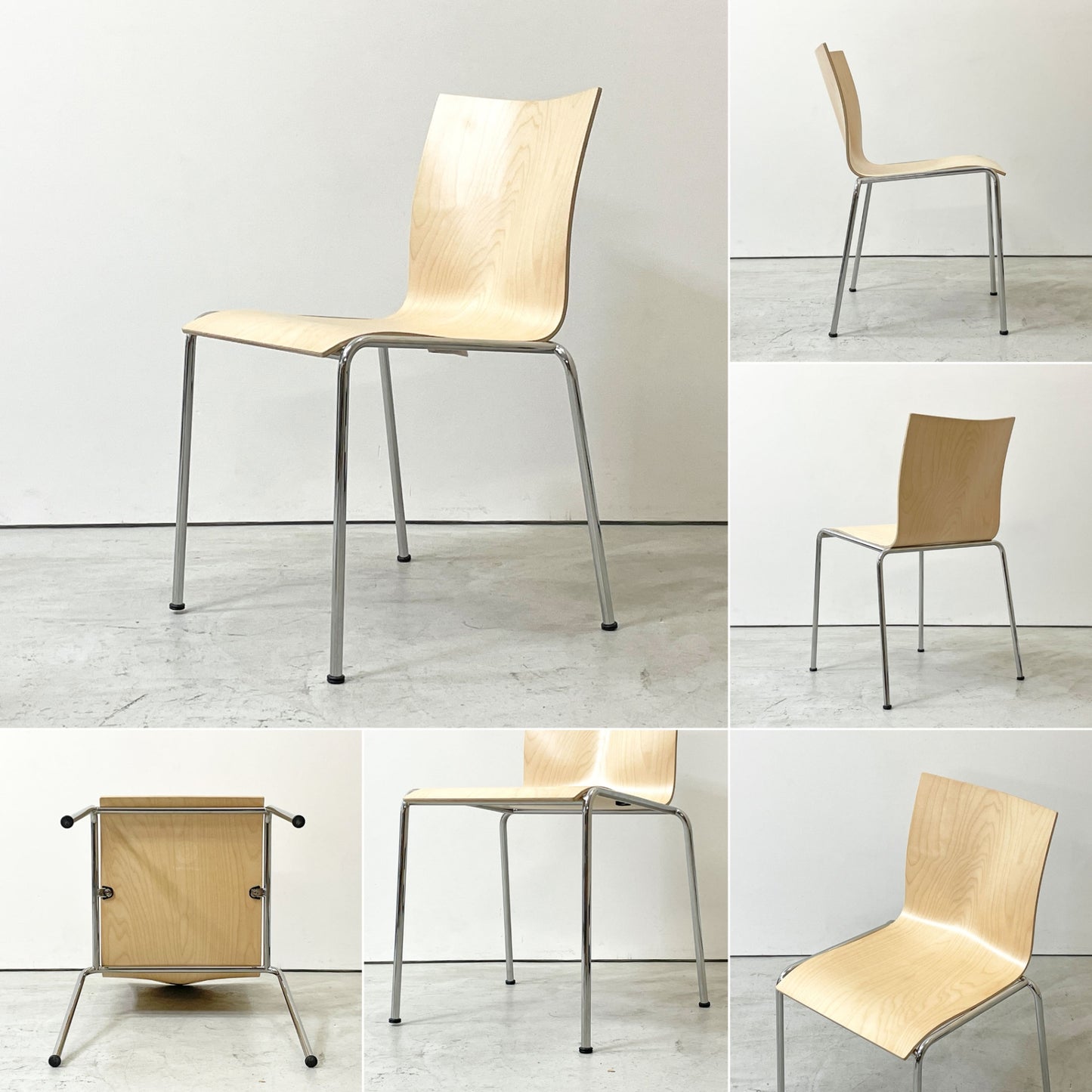 エンゲルブレヒト Engelbrechts チャリック CHAIRIK 101 スタッキングチェア 4本脚 バーチ材 ナチュラル 6脚セット 専用トローリー付 エリック・マグヌッセン 未使用保管品 ●