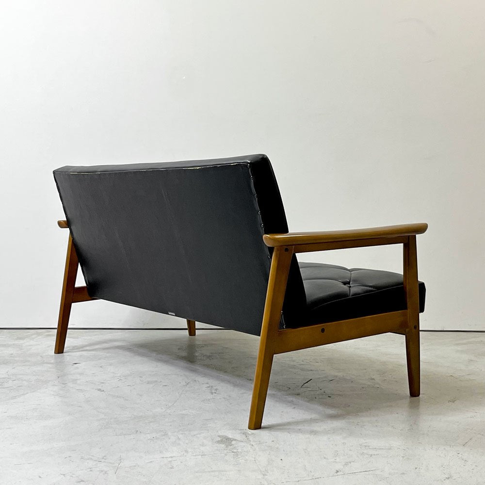 カリモク karimoku WS1123BW 2人掛けソファ 長椅子 W133cm ブナ材 合成皮革 ジャパニーズミッドセンチュリー ●