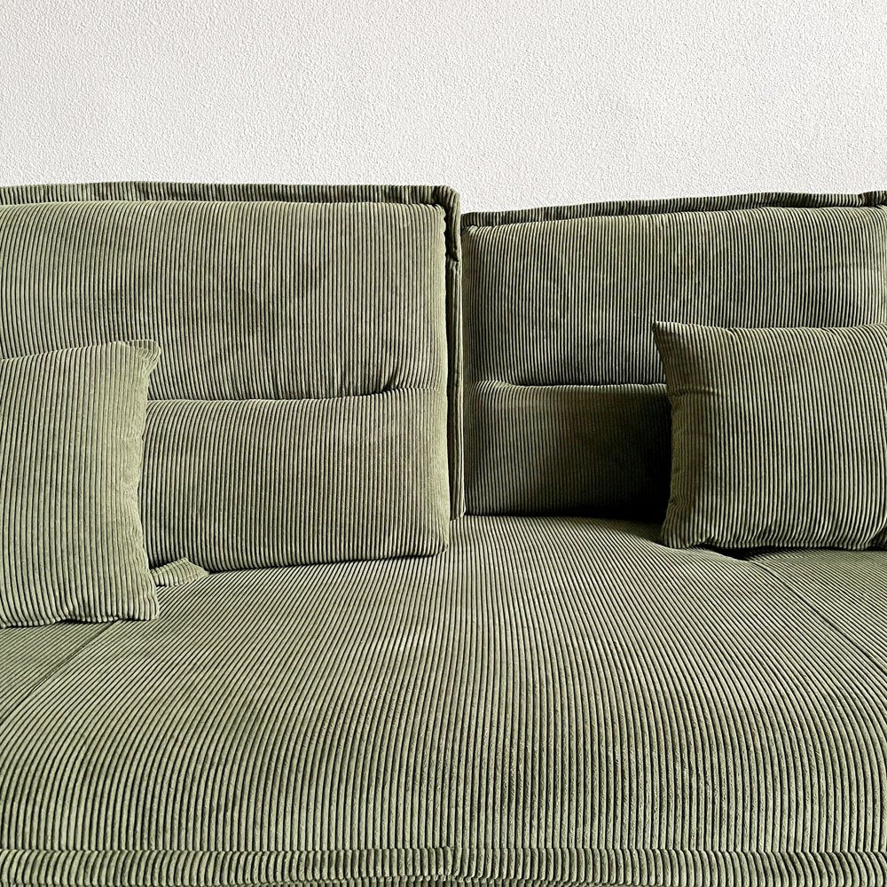 関家具 グランパ Granpa 2.5人掛けソファ 背もたれ前後スライド式 W165cm コーデュロイ グリーン クッション付 〓