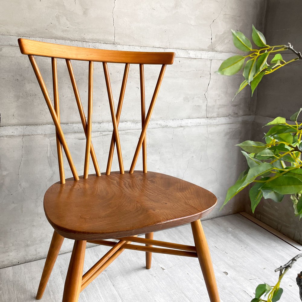 アーコール Ercol クロスバックチェア エックスバック ラティスドチェア エルム材 UKビンテージ Vintage 英国家具 ♪