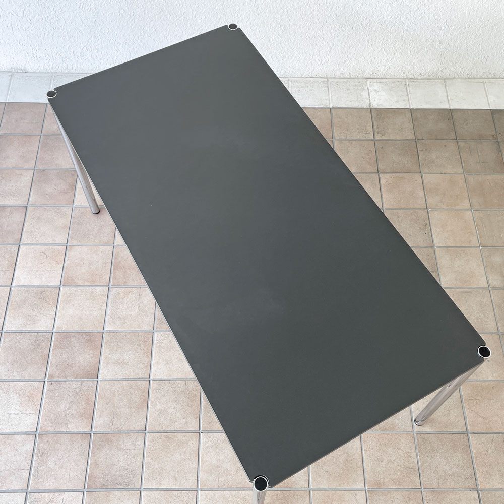 ユーエスエムハラー USM Haller モジュラーファニチャー ハラーテーブル デスク W150×D75cm チャコールリノリウム 高さ調節機能付 スイス ◇