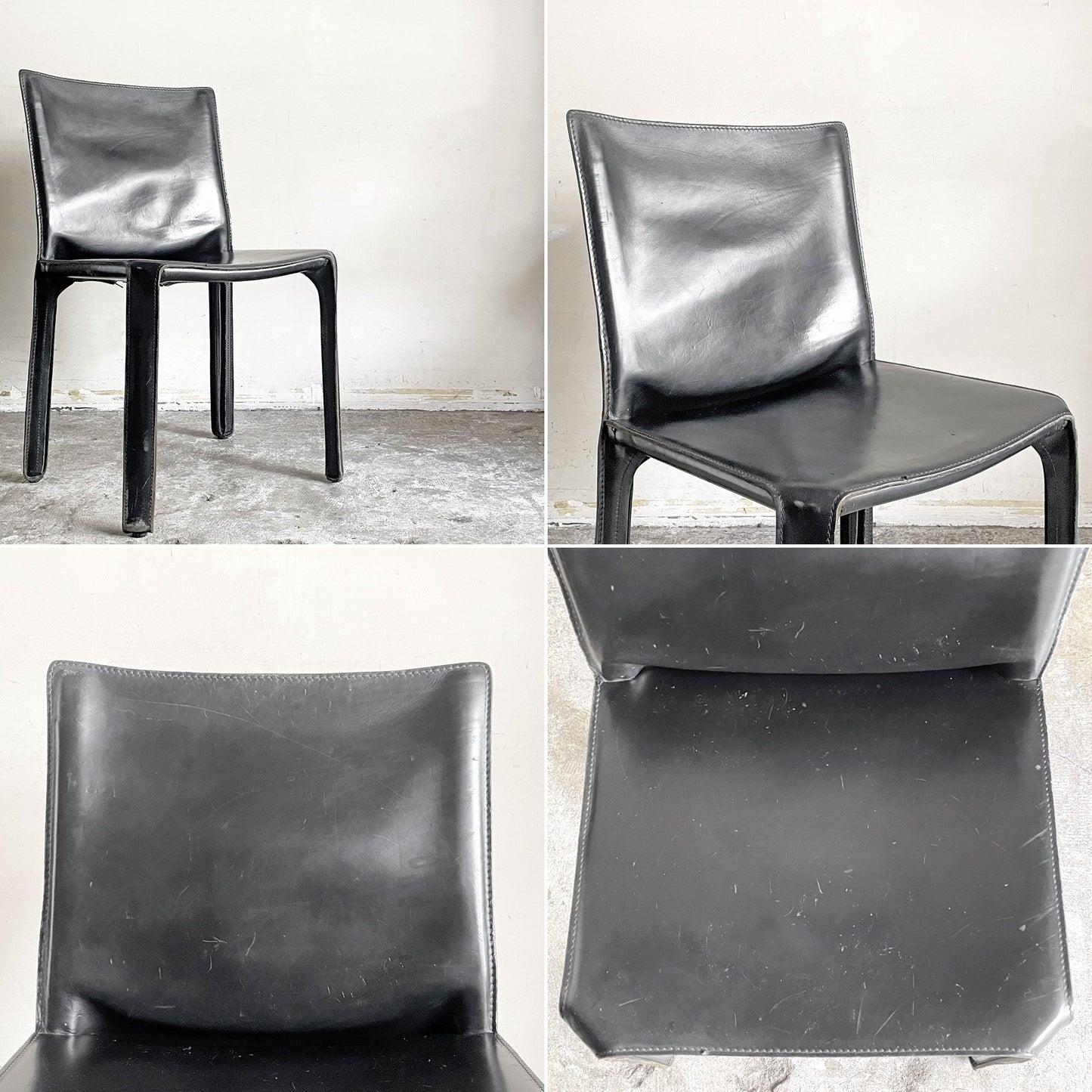 カッシーナ Cassina キャブチェア 412 CAB CHAIR アームレス 本革 ブラック マリオ・ベリーニ MoMA イタリアンモダン A ■