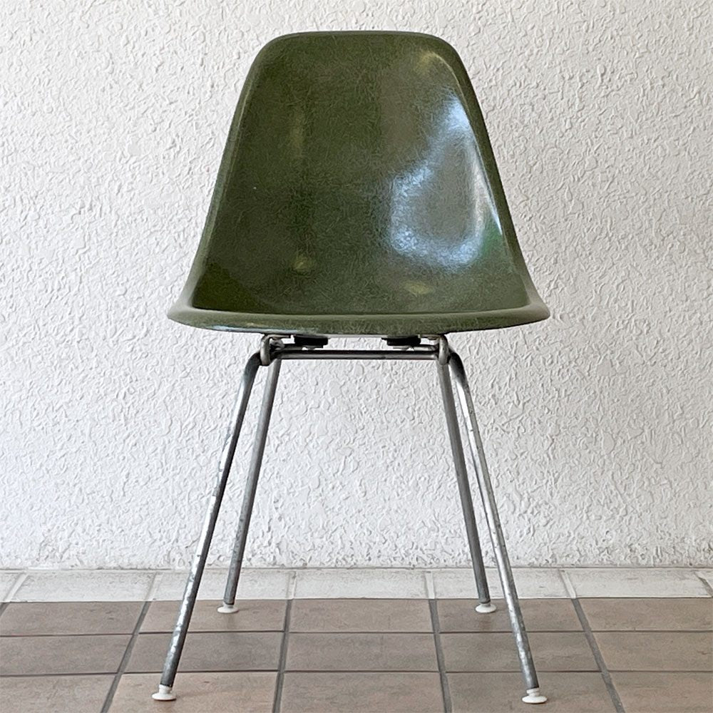 ハーマンミラー Herman Miller サイドシェルチェア ダイニングチェア 2nd FRP Hベース オリーブグリーンダーク イームズ ミッドセンチュリー ビンテージ 希少 A ◇