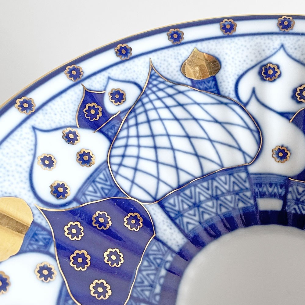 インペリアル ポーセリン IMPERIAL PORCELAIN 高台皿 ブルー 金彩 ボウル 深皿 陶器 ロシア食器 ■