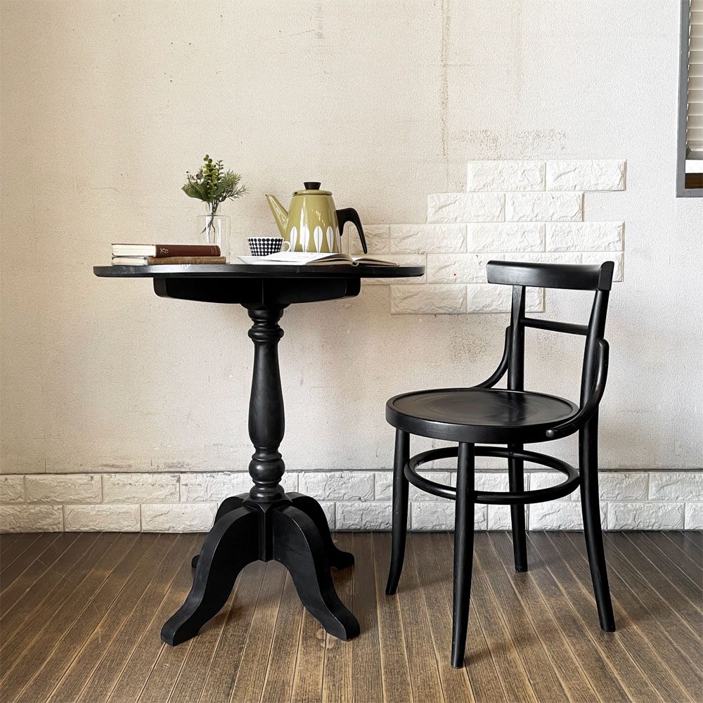 ウッドハウスコッド WOOD HOUSE COD パイン材 カフェテーブル ラウンド Φ66.5cm ブラックペイント フレンチカントリー シャビーシック ◎