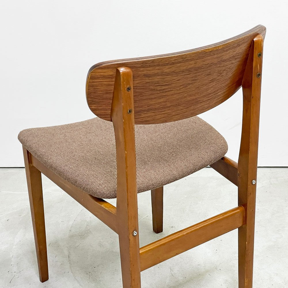 UKビンテージ UK Vintage ダイニングチェア サイドチェア チーク材 プライウッド ベージュ ファブリック 英国家具 北欧デザイン A ●