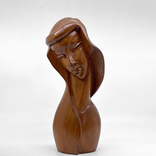 US ビンテージ US Vintage 木彫り 女性像 胸像 彫刻 オブジェ 置物 ●