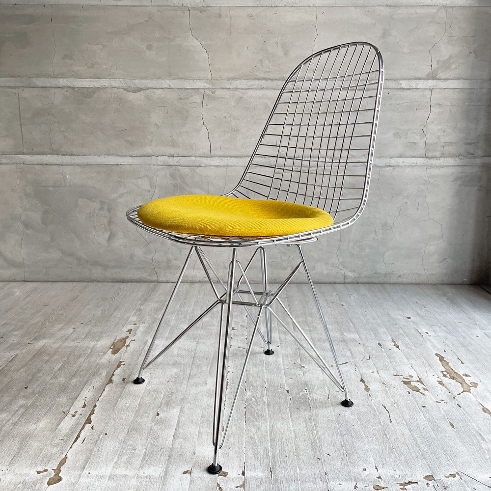 ヴィトラ vitra ワイヤーチェア Eames Wire Chair DKR5 エッフェルベース シートパッド付 イエローカラー C&R イームズ ミッドセンチュリー ♪