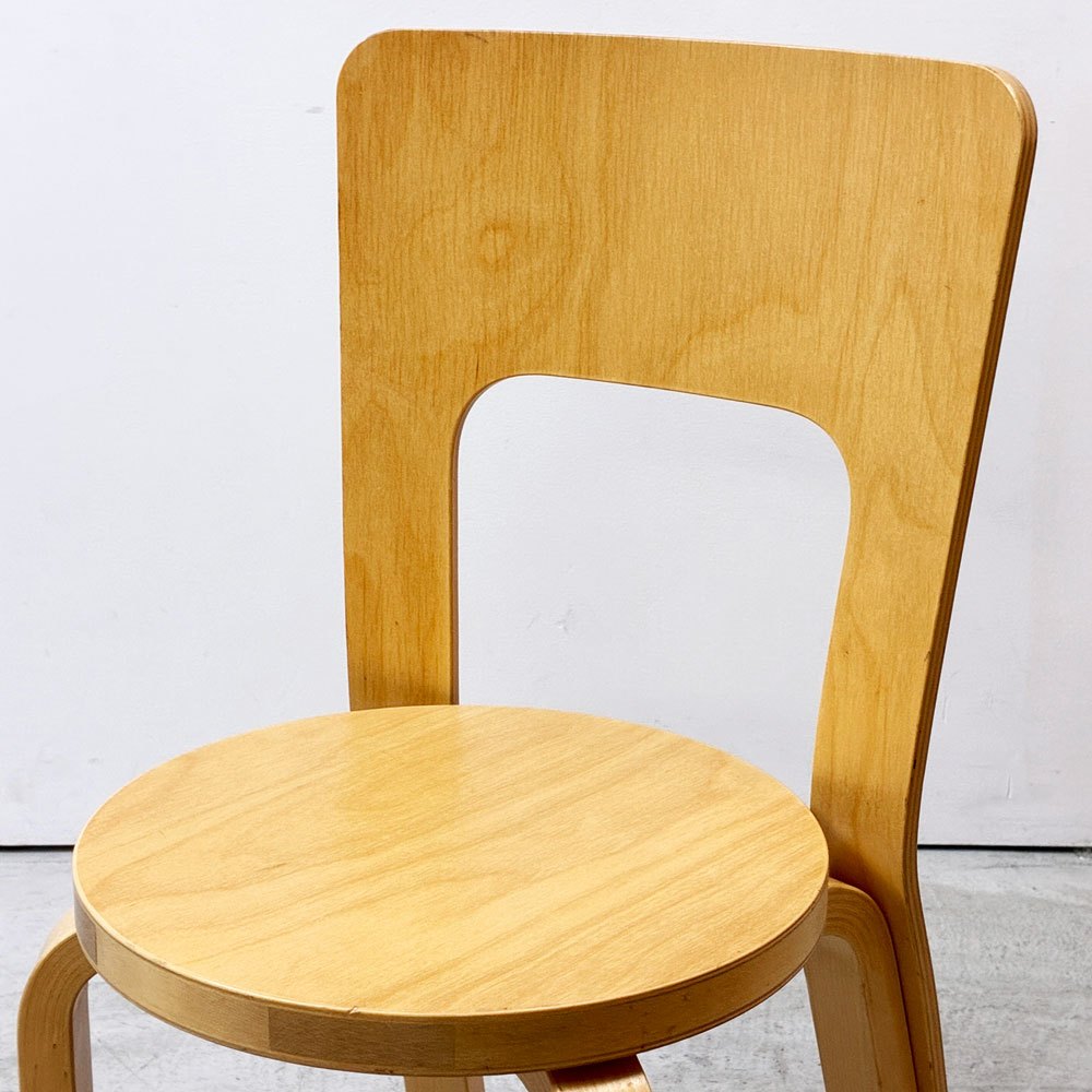 アルテック artek チェア66 CHAIR66 ダイニングチェア ナチュラルラッカー バーチ材 ファブリックシート アルヴァ・アアルト フィンランド 北欧家具 ビンテージ ●