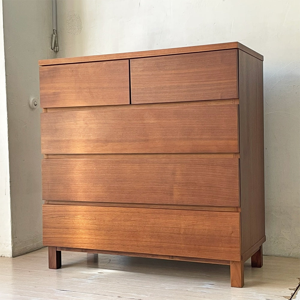 無印良品 MUJI 木製チェスト4段 5ドロワー ウォールナット材 4段 5ドロワー 脚付 シンプルデザイン 廃盤 ★