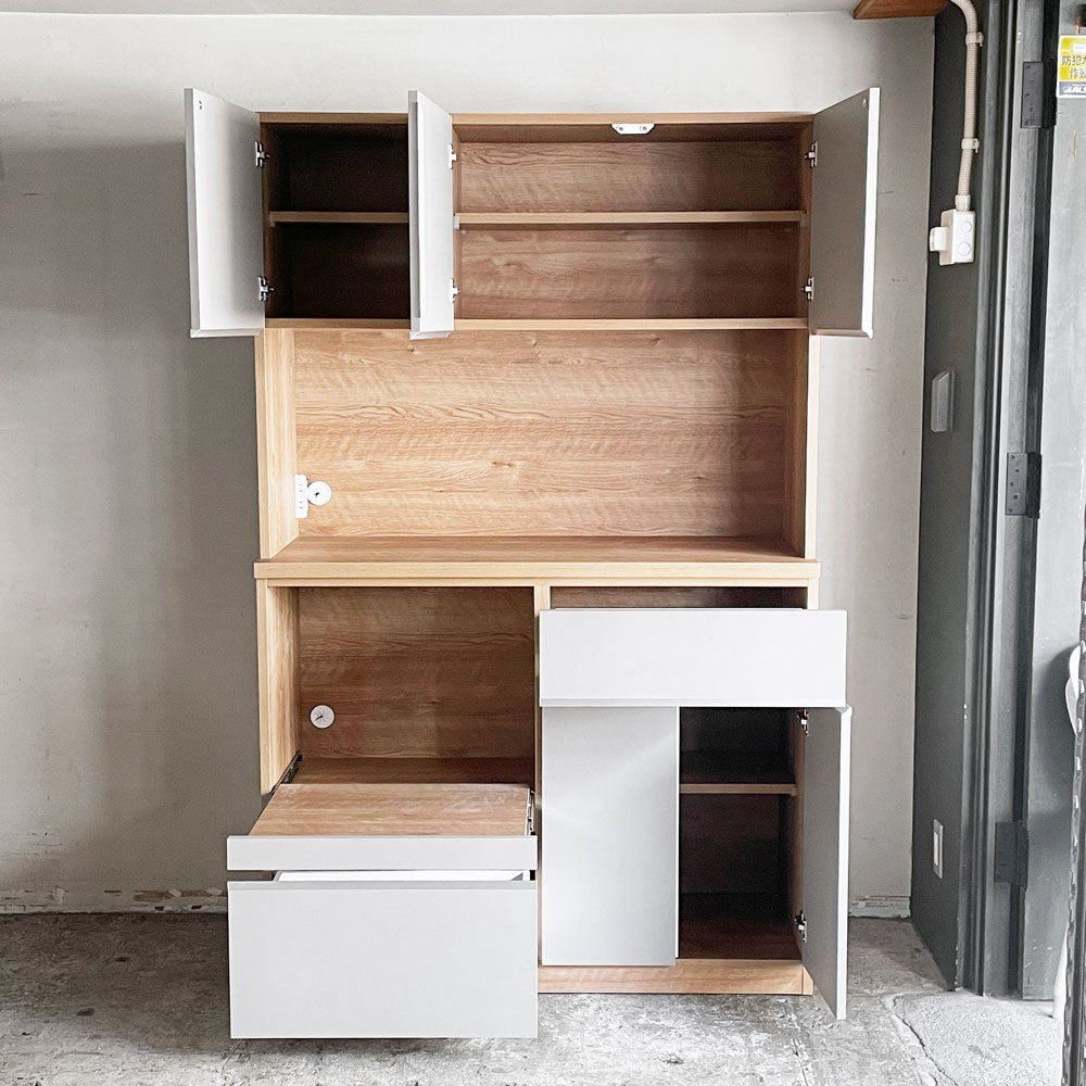 KAGUCOCO ナポリ キッチンボード 食器棚 ナチュラルグレージュ W116.5cm 大川家具 ■