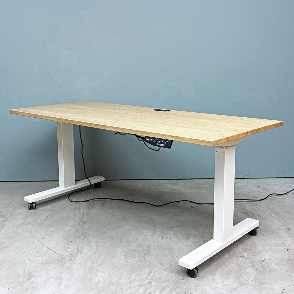 かなでもの KANADEMONO ザ・テーブル THE TABLE ラバーウッド天板 × 電動昇降脚 ホワイト ◎
