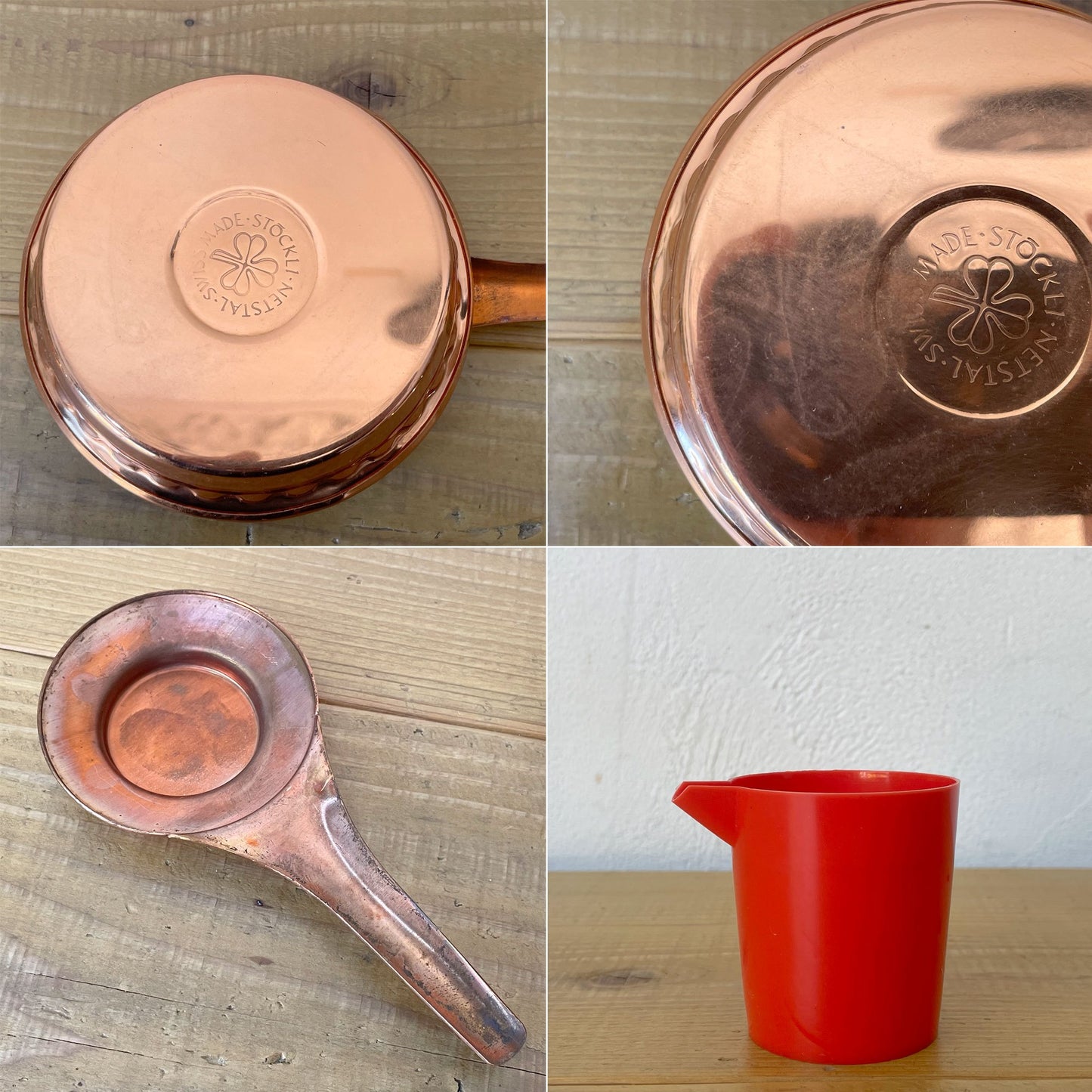 ストックリ Stockli netstal チーズフォンデュセット 槌目 銅製 片手鍋＆スタンド＆フォーク2種類 計12点 スイス 未使用保管品 ★