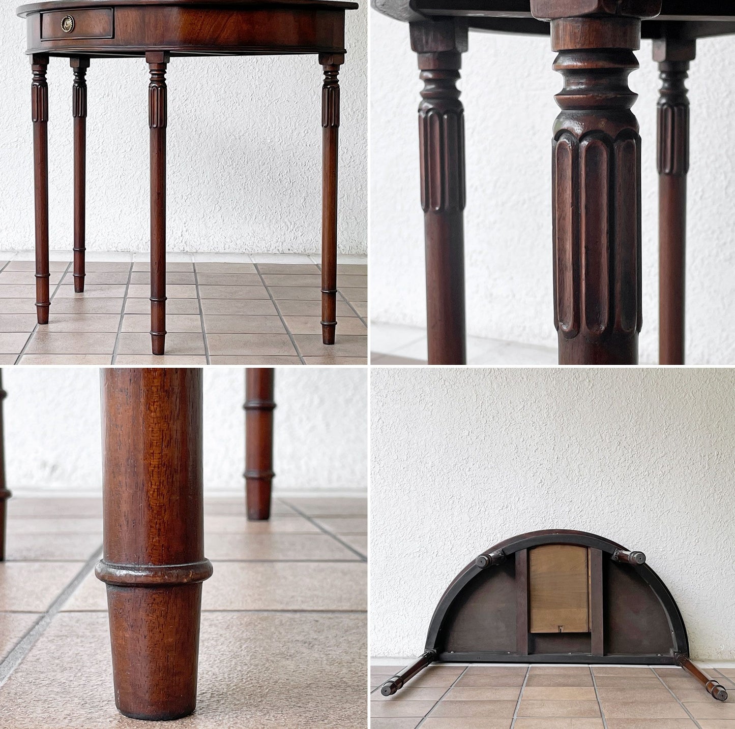 ビンテージ Vintage 半円形 木製 コンソールテーブル 1ドロワー デスク アンティーク クラシカルデザイン ◇