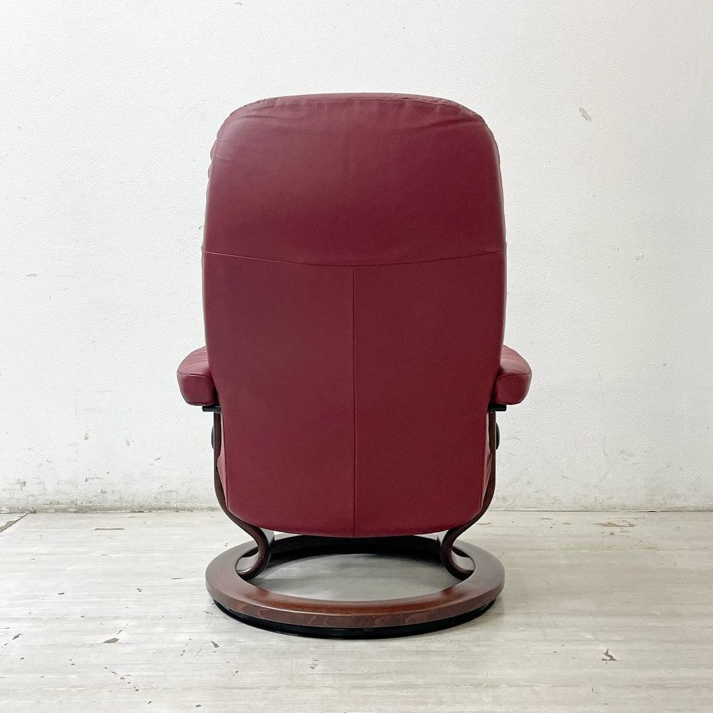 エコーネス EKORNES コンサル Consul ストレスレスチェア stressless リクライニングチェア オットマン付き クラシック レザー Mサイズ 2017年製 B ●