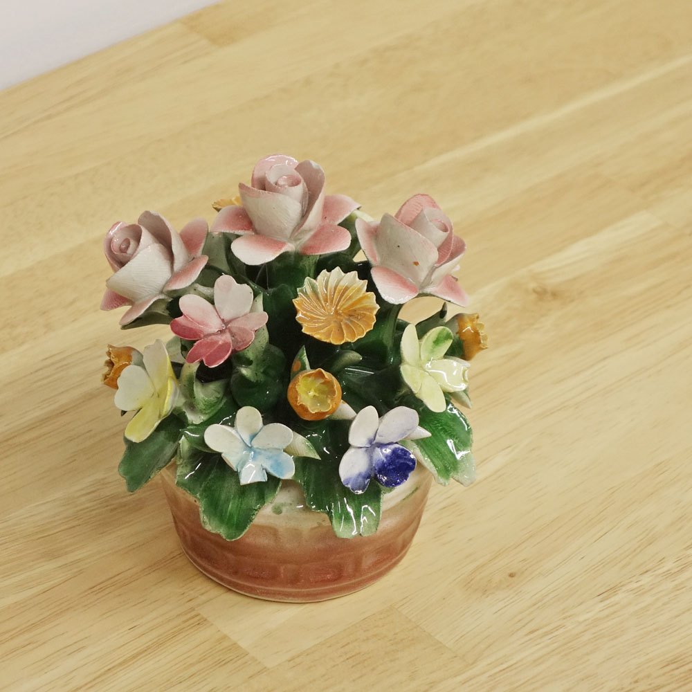 カポディモンテ CAPODIMONTE 陶花 フラワー オブジェ H11.3cm イタリア B ◎