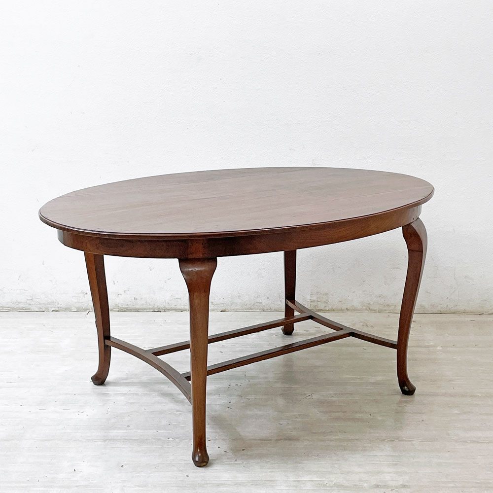 ビンテージ Vintage ダイニングテーブル オーバル チーク無垢材 猫脚 アンティークスタイル クラシカルデザイン W150cm ●