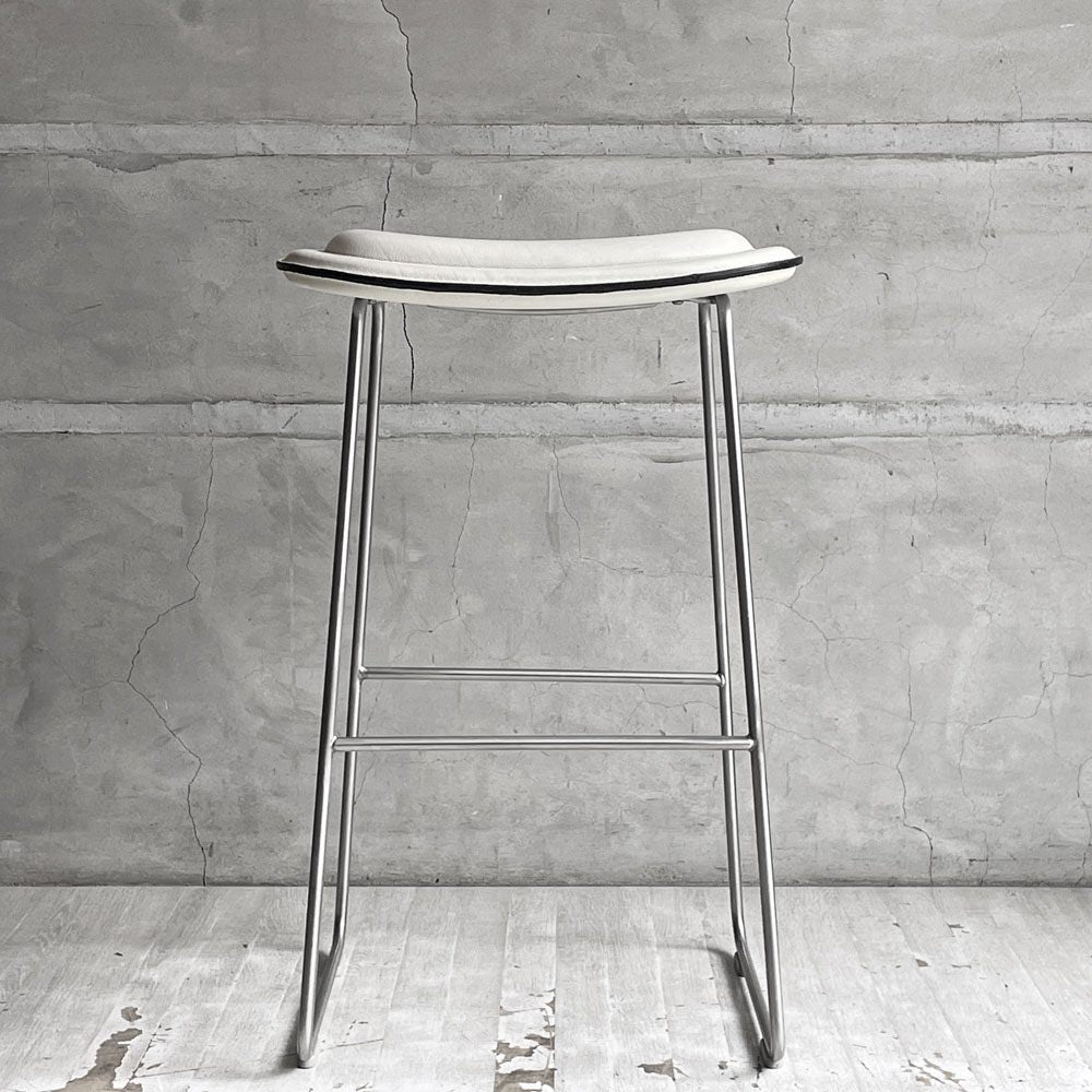 カッペリーニ Cappellini ハイパッドスツール Hi pad Stool ホワイトレザー×ステンレススチール ジャスパー・モリソン Jasper Morrison イタリアモダン ♪