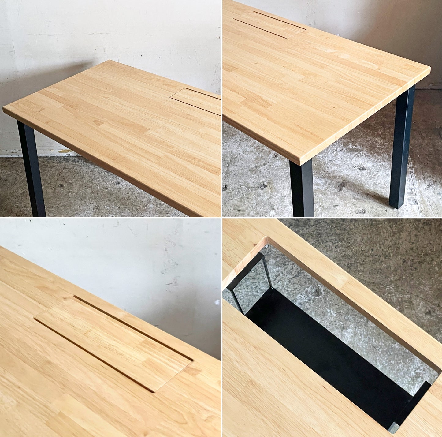 かなでもの KANADEMONO ザ・テーブル THE TABLE デスク ラバーウッド無垢材 W150xD70cm スチール スクエアバーレッグ シンプルトレイ付き ブラック A ■