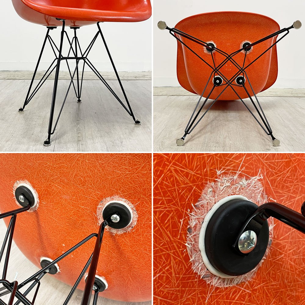 ハーマンミラー Herman Miller アームシェルチェア 現行FRP製 レッドオレンジ エッフェルベース C&R イームズ ミッドセンチュリー ●