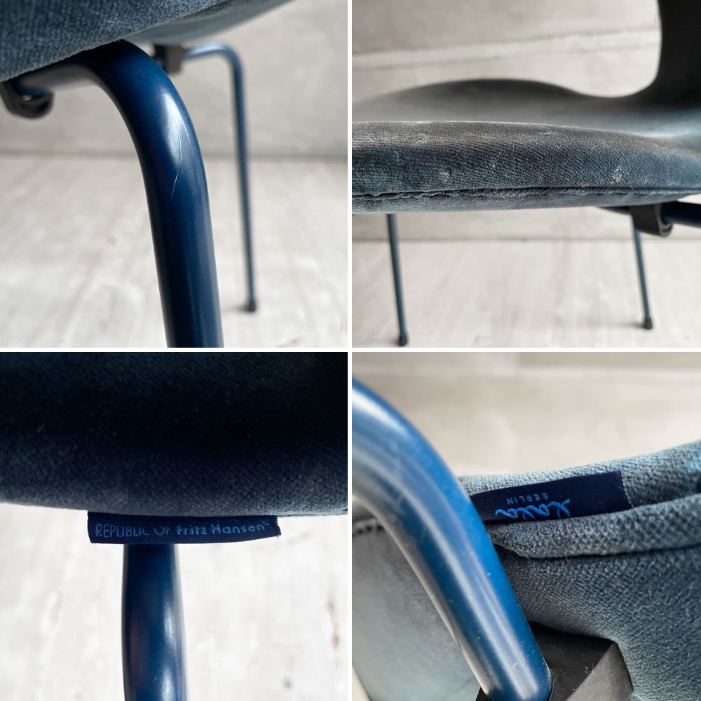 フリッツハンセン Fritz Hansen 3107 セブンチェア フルパティング ベルベット生地 ミッドナイトブルー アルネ・ヤコブセン デンマーク 北欧家具 B ♪
