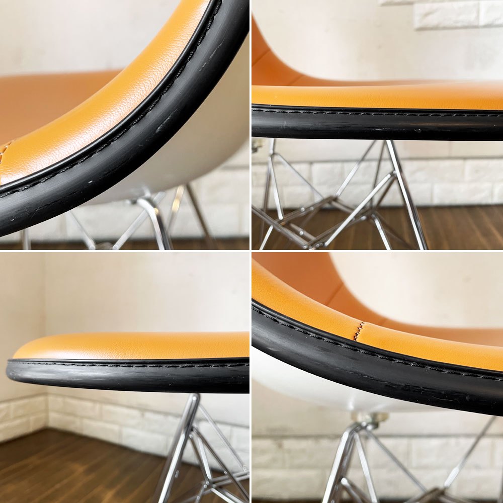 ハーマンミラー Herman Miller サイドシェルチェア FRP製 3rdビンテージ ホワイトシェル ナウガレザー キャメル系 エッフェルベース C&R イームズ ミッドセンチュリー ◎