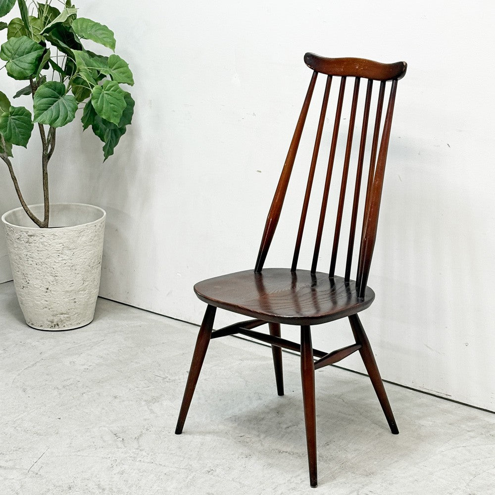 アーコール Ercol ゴールドスミス ダイニングチェア コロニアル ハイバック スティックバック エルム材 UKビンテージ 英国家具 ●