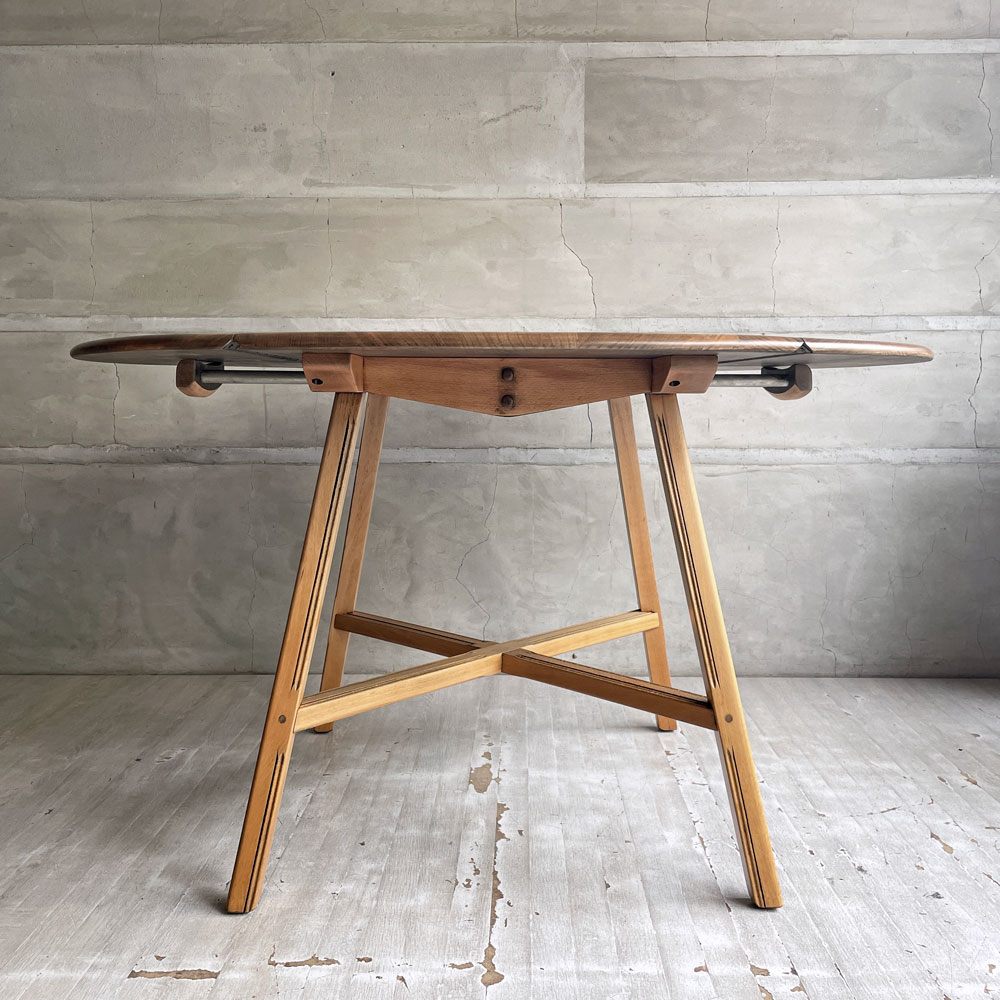 アーコール ERCOL オールドコロニアル ドロップリーフテーブル バタフライ ダイニングテーブル オーバル 折り畳み式 エルム材 UKビンテージ 英国家具 ♪