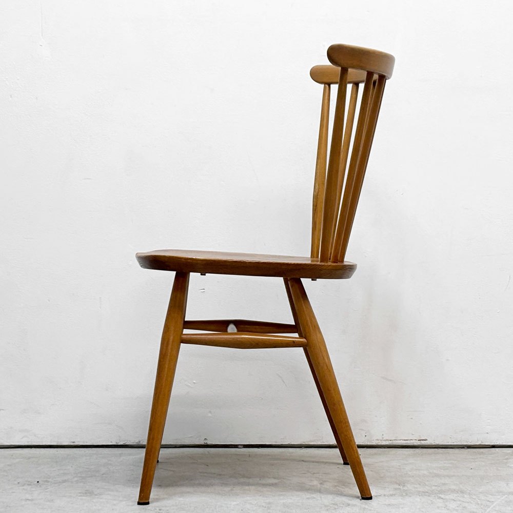 アーコール Ercol ボウバックチェア ファンバックチェア 5本タイプ エルム材 UKビンテージ Vintage 英国 横浜ダニエル製オリジナルクッション付 A ●