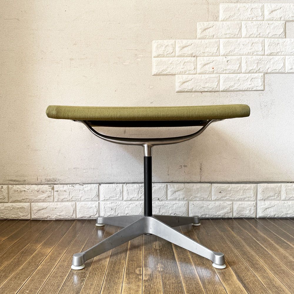 ハーマンミラー Herman Miller アルミナムグループ オットマン スツール ファブリック ライトグリーン系 アルミバフベース 4本脚 C&R イームズ ◎