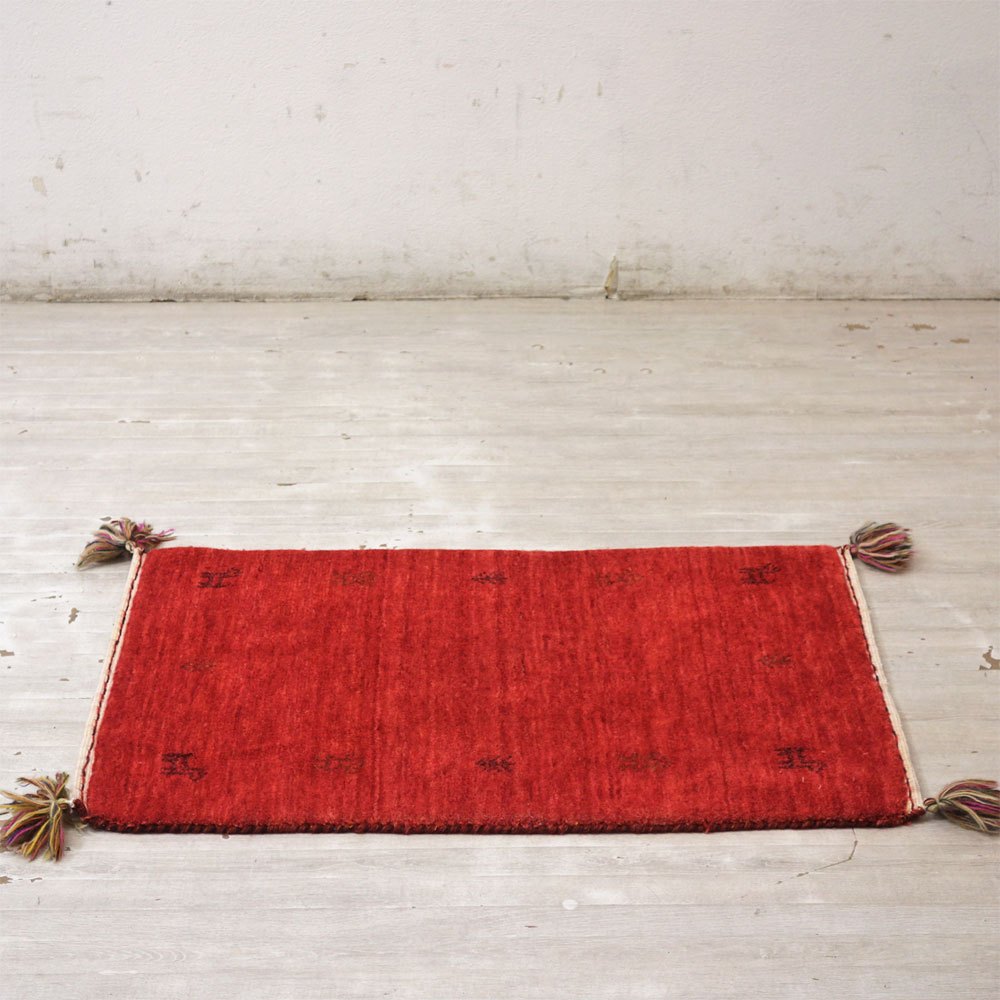 イラン 手織り ギャッベ gabbeh 絨毯 ラグ カーペット レッド 91×61cm 鹿モチーフ ●