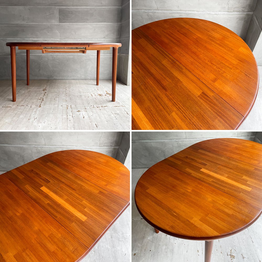 青林製作所 エクステンション ダイニングテーブル チーク無垢集成材 伸長式 ラウンド オーバル ジャパンビンテージ ♪
