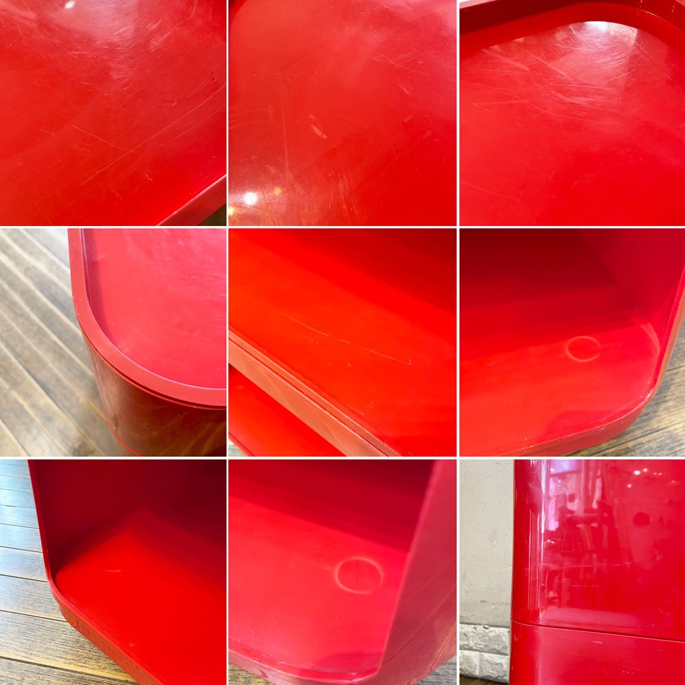 カルテル Kartell コンポニビリスクエアエレメント ロータイプ2段+キャスター付き レッド アンナ・カステッリ・フェリエーリ ビンテージ イタリアモダン ◎