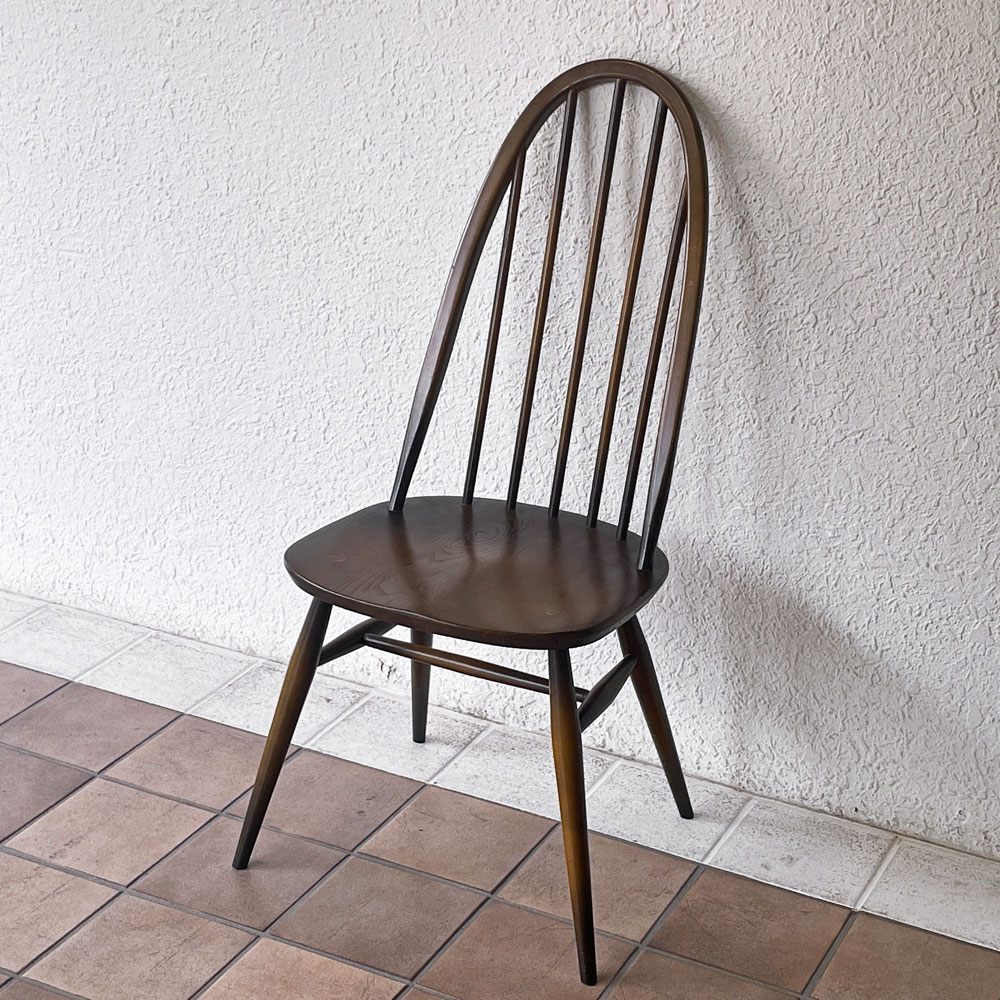 アーコール Ercol クエーカーチェア ダイニングチェア ハイバック オールドコロニアル ブラウン エルム材 × ビーチ材 UKビンテージ 英国家具 ◇