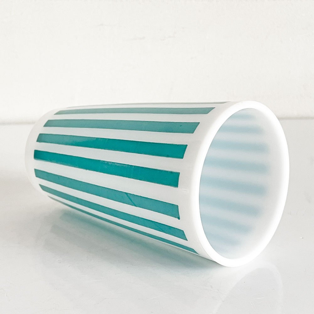 ヘーゼルアトラス Hazel Atlas  キャンディストライプ Candy Stripe ガラスタンブラー グリーン ミルクガラス 耐熱  50年代 USビンテージ ■