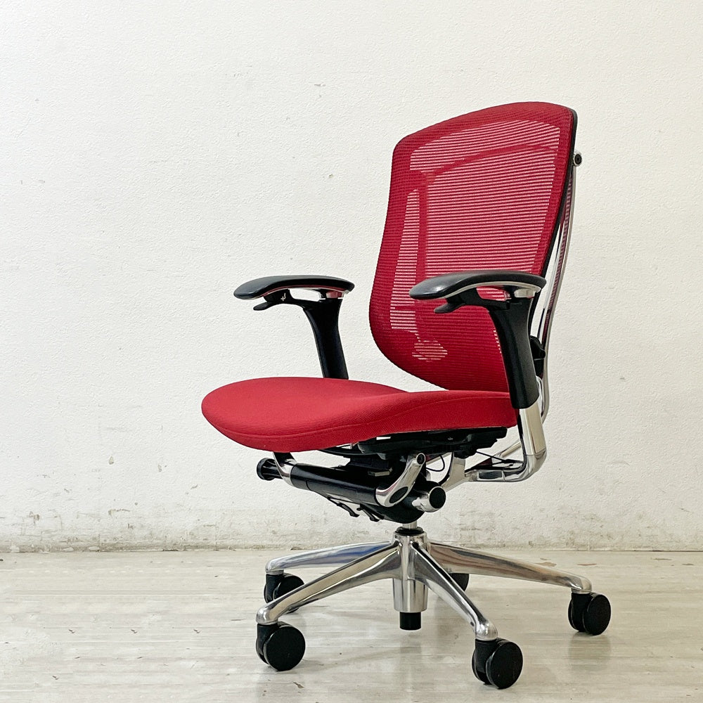 オカムラ okamura コンテッサ Contessa オフィスチェア スタンダードタイプ ランバーサポート付 CM32AB FBF9 可動肘 メッシュ レッド ●