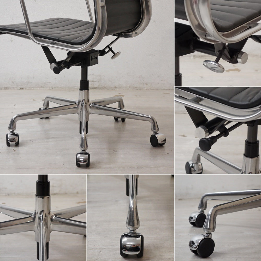 ハーマンミラー Herman Miller イームズアルミナムグループチェア マネージメントチェア アルミバフベース ガス圧昇降仕様 5本脚 キャスタータイプ 本革 イームズ D ●