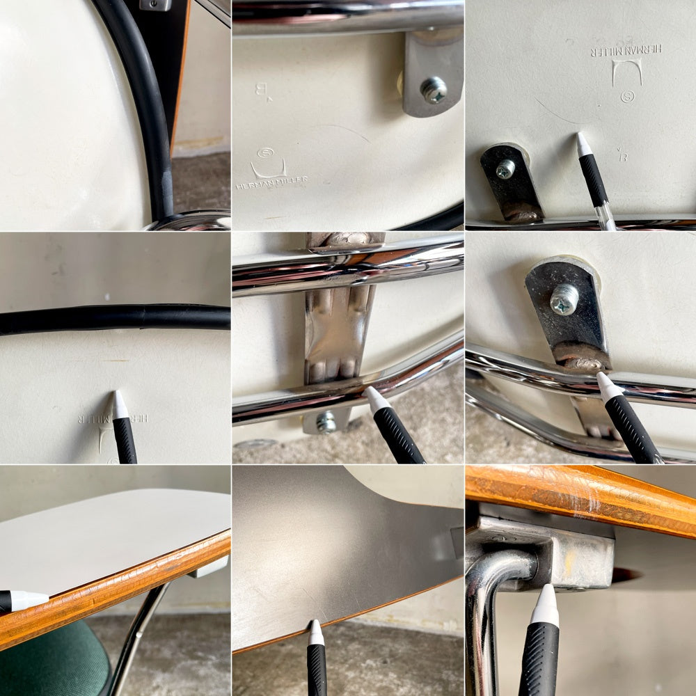 ハーマンミラー Herman Miller サイドシェルチェア セカンド 2nd ビンテージ アプホルスター スクールベース 肘掛けテーブル付 イームズ ミッドセンチュリー A ■