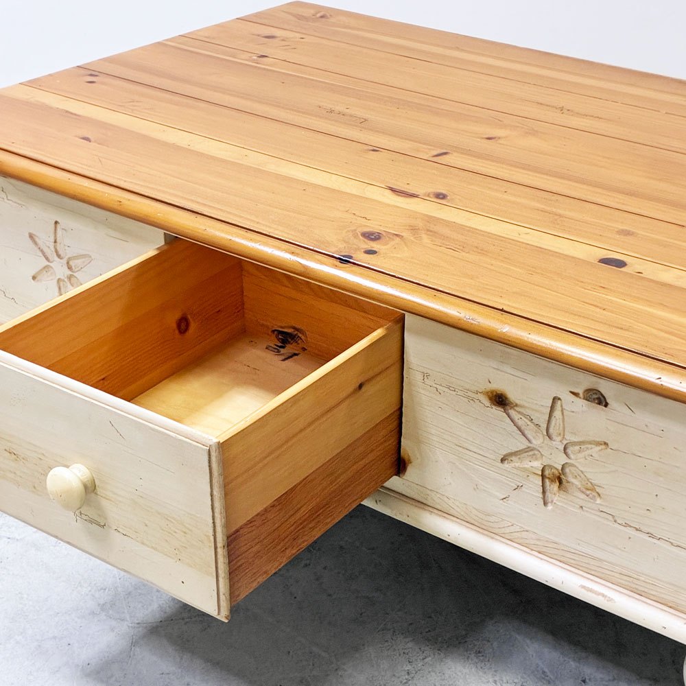 イーセンアーレン ETHAN ALLEN ファームハウス パイン コーヒーテーブル Farmhouse Pine 2ドロワー パイン材 90's ビンテージ vintage カントリースタイル ●
