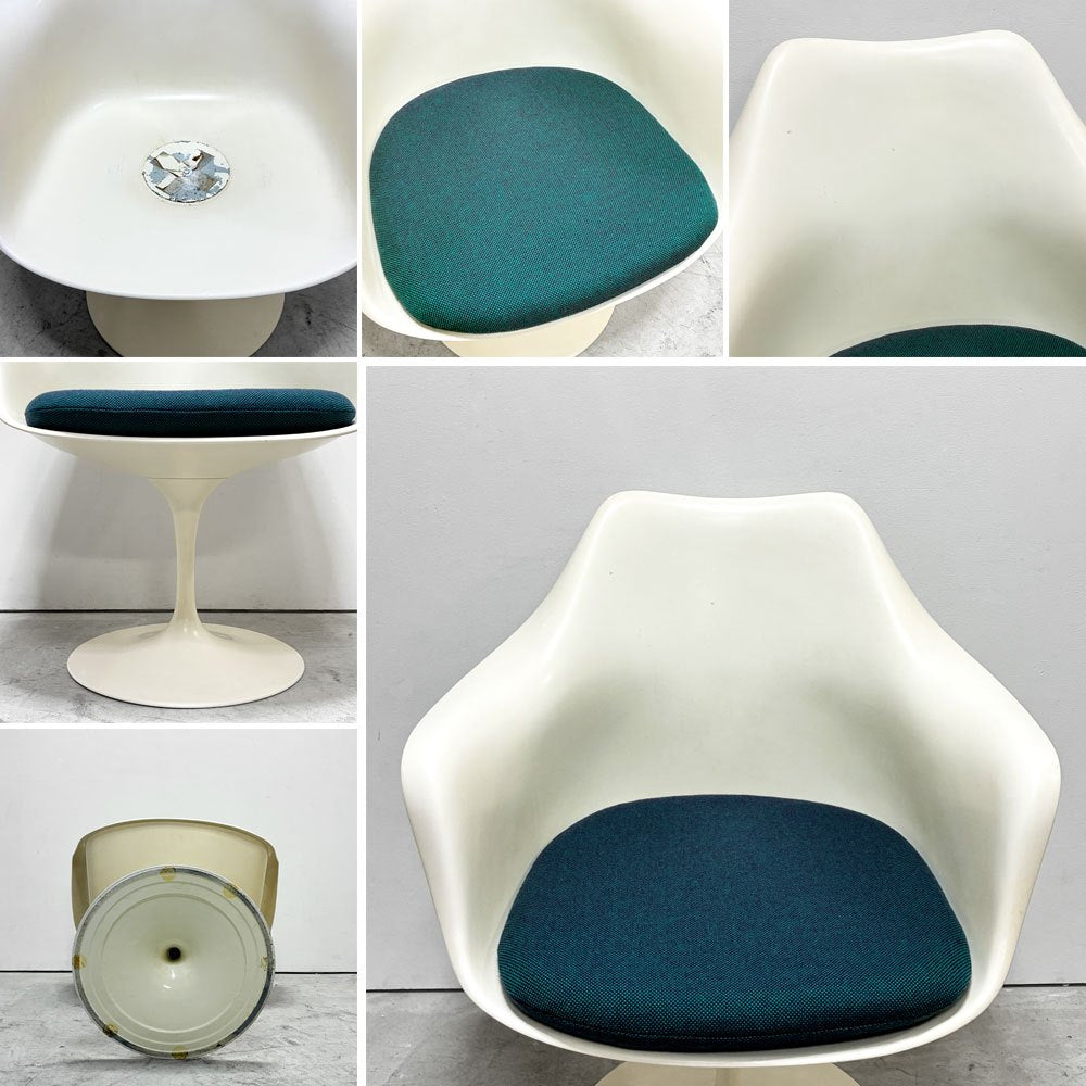 ノル ノール Knoll サーリネンコレクション チューリップチェア アームチェア ダイニングチェア ビンテージ ホワイト 座面クッション交換済み エーロ・サーリネン 参考定価￥520,300- ●